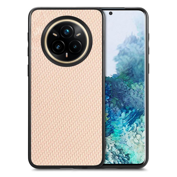 Carbon fiber texture leather phone case with camera cutout, khaki.