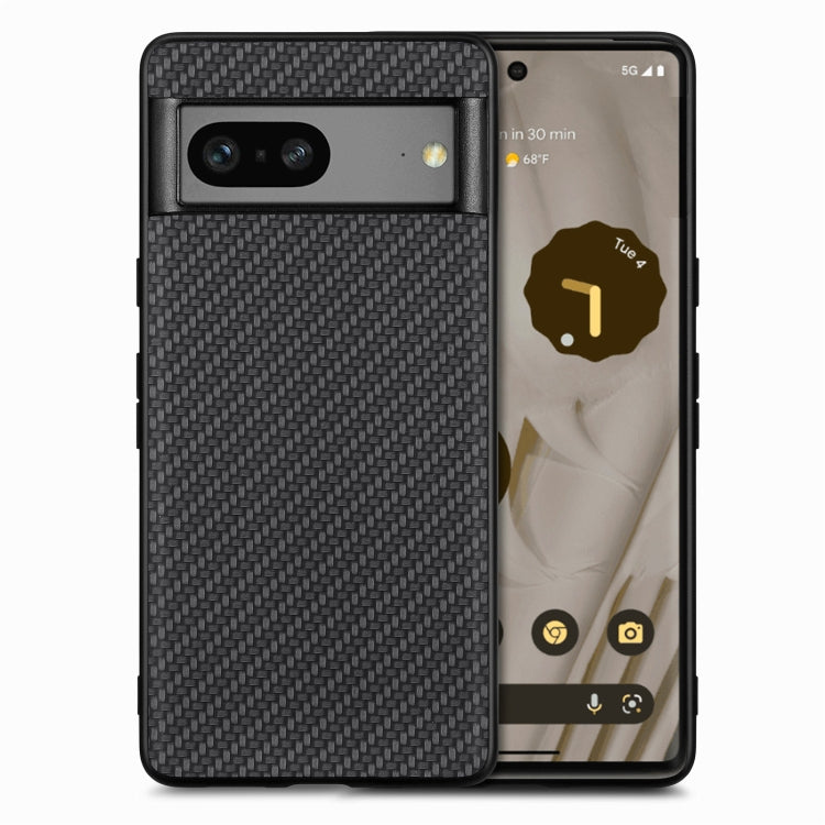 Leather back phone case with carbon-fiber texture, black woven finish