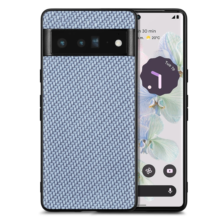 Blue textured leather back phone case with carbon-fiber pattern and camera cutout