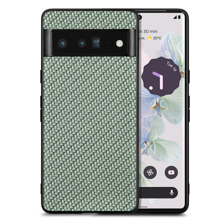 Green textured leather back phone case with carbon-fiber pattern and camera cutout