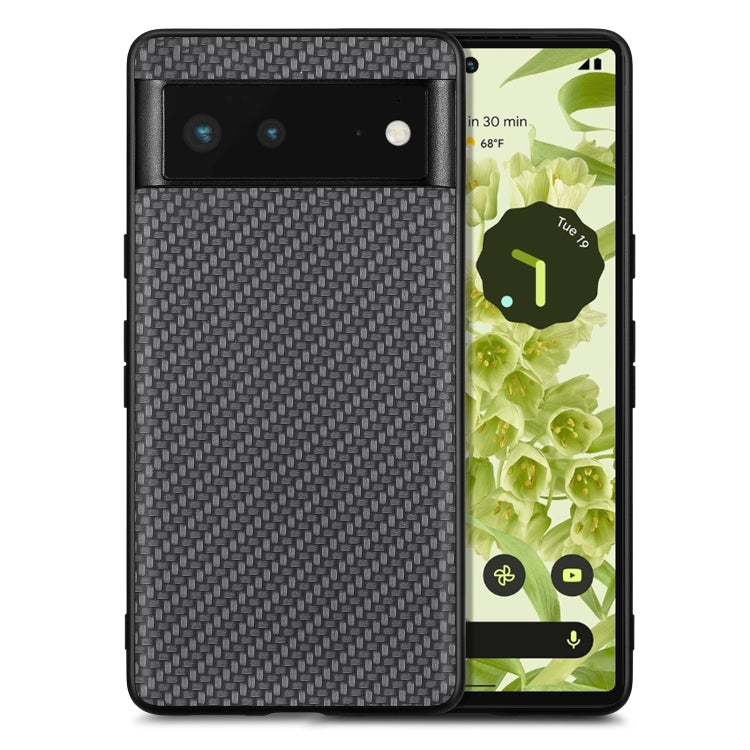 Dark gray textured leather back phone case with carbon-fiber pattern and camera cutout