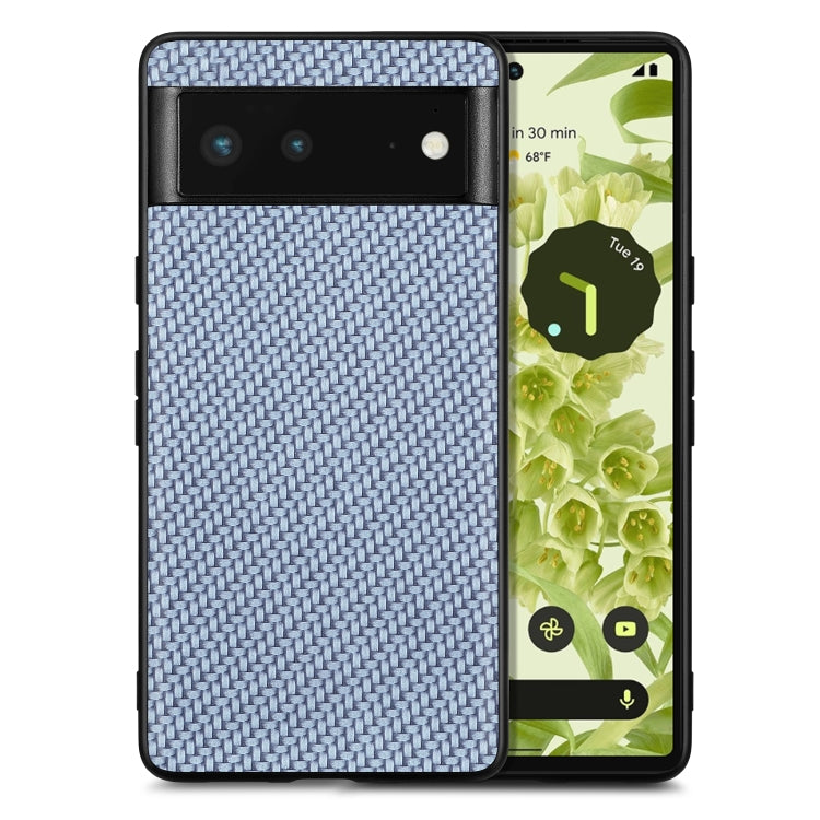 Light blue textured leather back phone case with carbon-fiber pattern and camera cutout