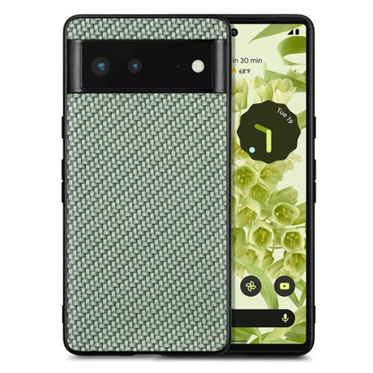 Muted green textured leather back phone case with carbon-fiber pattern and camera cutout