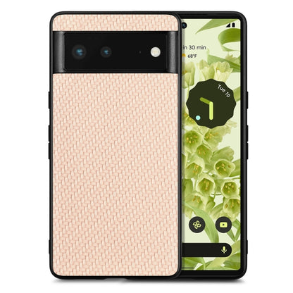 Carbon fiber texture leather-look phone case, pink-beige woven back, camera cutout