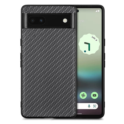 Leather back phone case with carbon-fiber texture, dark gray woven finish