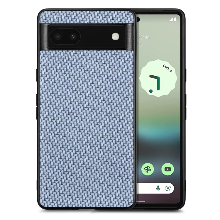 Leather back phone case with carbon-fiber texture, blue woven finish