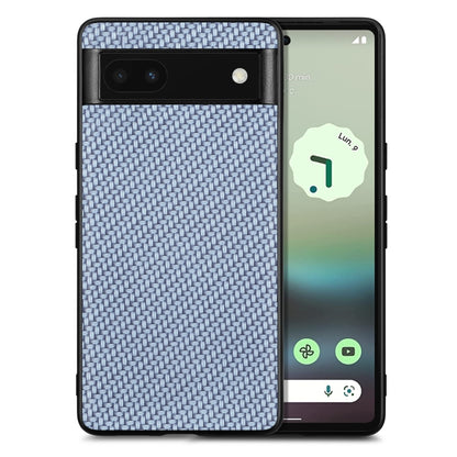 Leather back phone case with carbon-fiber texture, blue woven finish