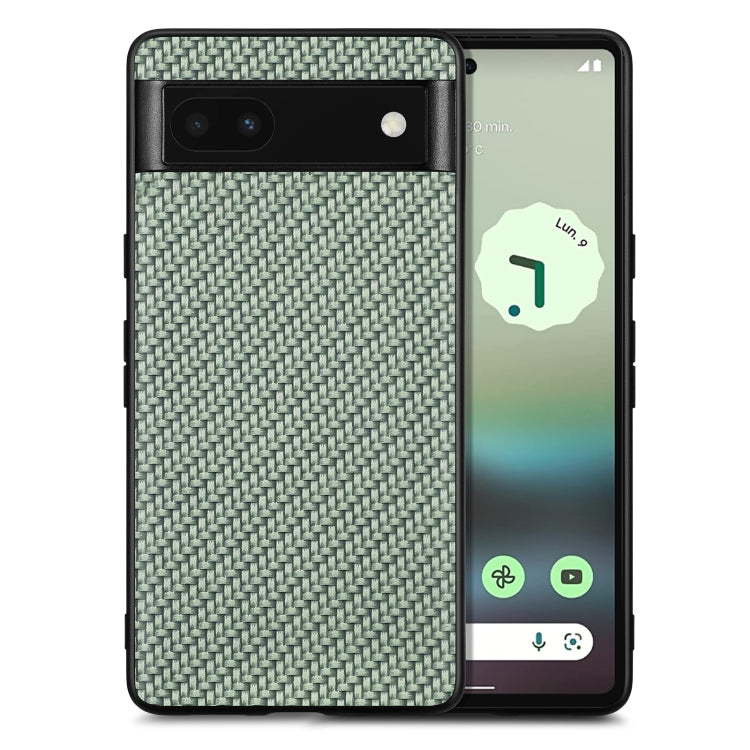 Leather back phone case with carbon-fiber texture, dark green woven finish