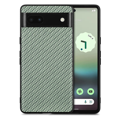 Leather back phone case with carbon-fiber texture, dark green woven finish