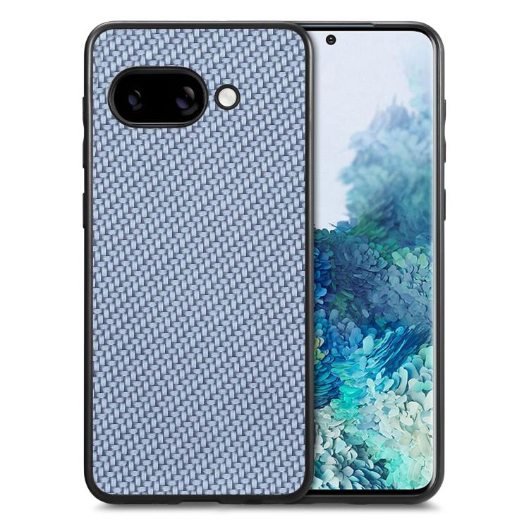 Carbon fiber texture leather phone case, light blue woven back cover with camera cutout