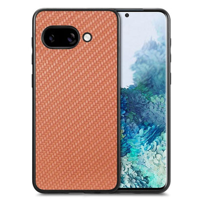 Carbon fiber texture leather phone case, brown woven back cover with camera cutout
