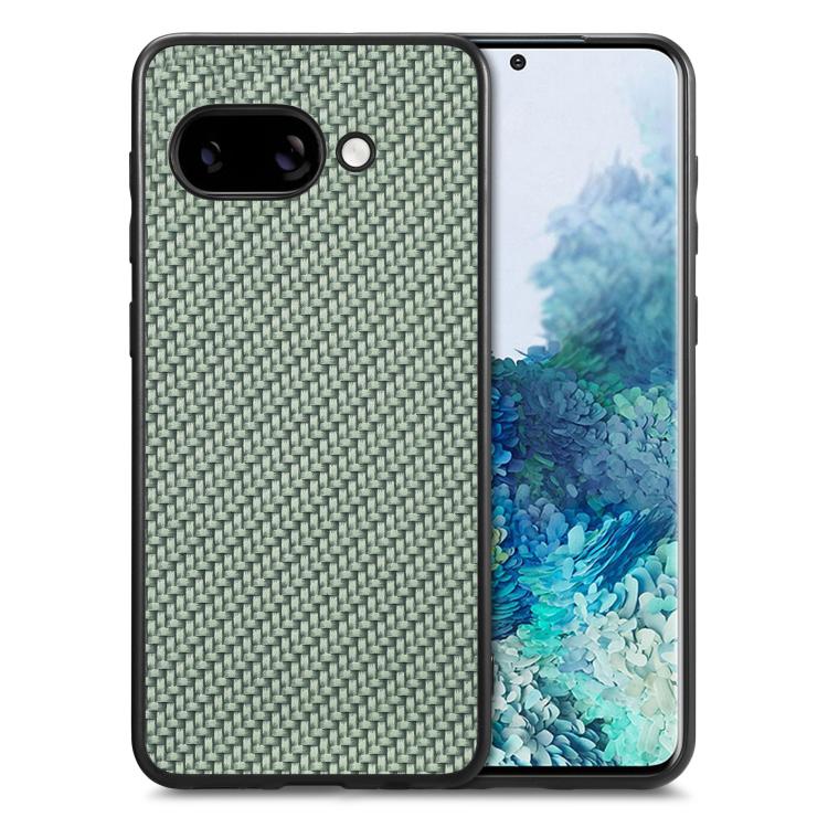 Carbon fiber texture leather phone case, green woven back cover with camera cutout