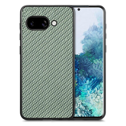 Carbon fiber texture leather phone case, green woven back cover with camera cutout