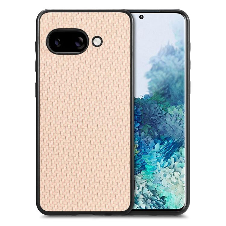 Carbon fiber texture leather phone case, pink woven back cover with camera cutout