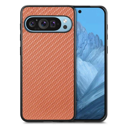 Carbon fiber texture leather phone case, brown woven back cover with camera cutout