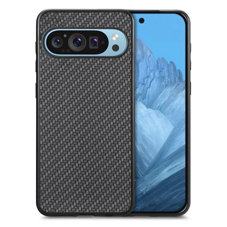 Carbon fiber texture leather phone case, black woven back, multi-camera cutout