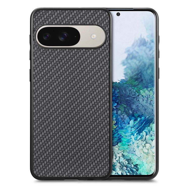Carbon fiber texture leather back phone case, dark gray-black woven pattern
