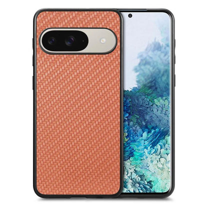 Carbon fiber texture leather back phone case, rust-brown woven pattern