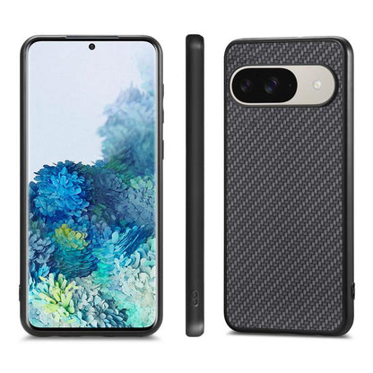 Carbon fiber texture leather phone case, black woven pattern with side view