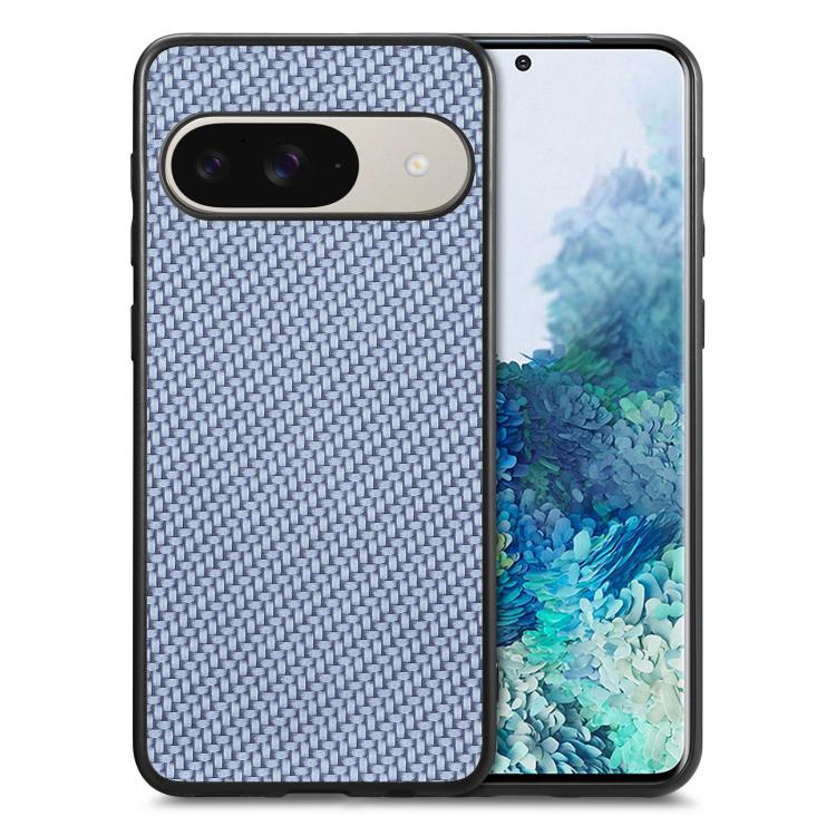 Carbon fiber texture leather back phone case, light blue woven pattern