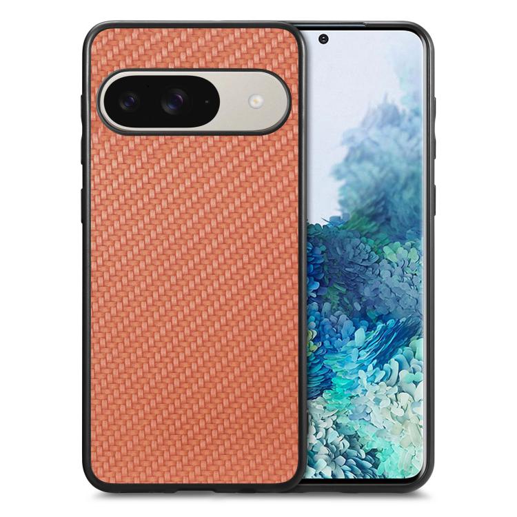 Carbon fiber texture leather back phone case, brown woven pattern