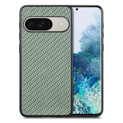 Carbon fiber texture leather back phone case, green woven pattern
