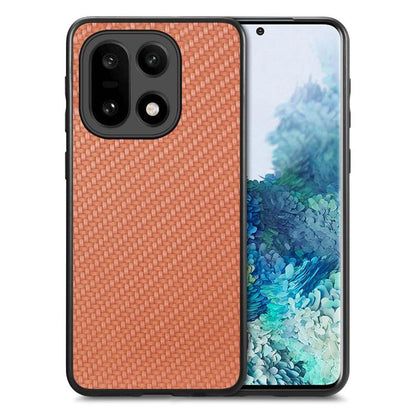 Brown carbon fiber texture leather back phone case with triple camera cutout