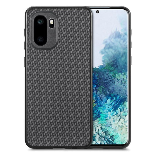 Black carbon fiber texture leather back phone case with dual camera cutout