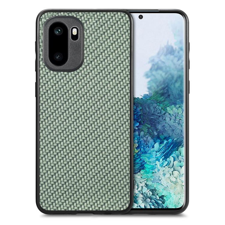 Green carbon fiber texture leather back phone case with dual camera cutout