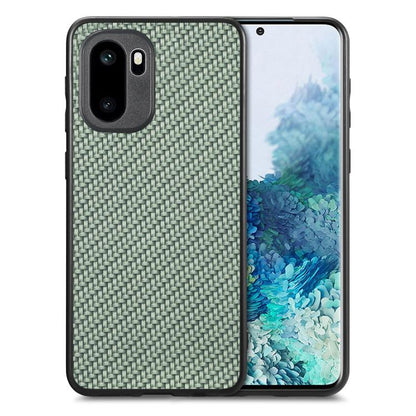 Green carbon fiber texture leather back phone case with dual camera cutout