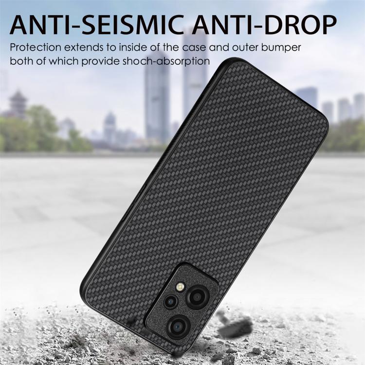 Dark gray carbon-fiber textured phone case with raised camera cutouts