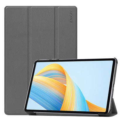 Tri-fold leather smart tablet case with stand, grey, textured finish, ENKAY mark