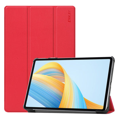 Tri-fold leather smart tablet case with stand, red, textured finish, ENKAY mark