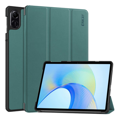 Tri-fold leather smart tablet case with stand, dark green, textured finish, ENKAY mark