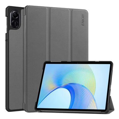 Tri-fold leather smart tablet case with stand, grey, textured finish, ENKAY mark