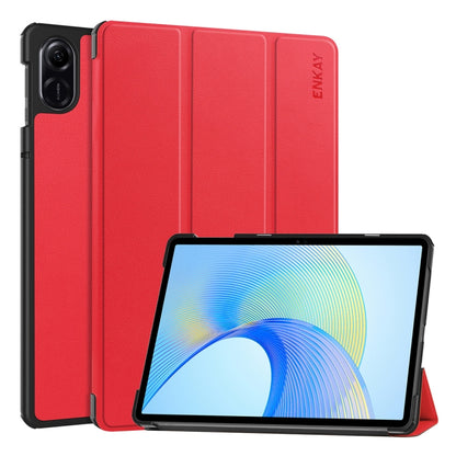 Tri-fold leather smart tablet case with stand, red, textured finish, ENKAY mark
