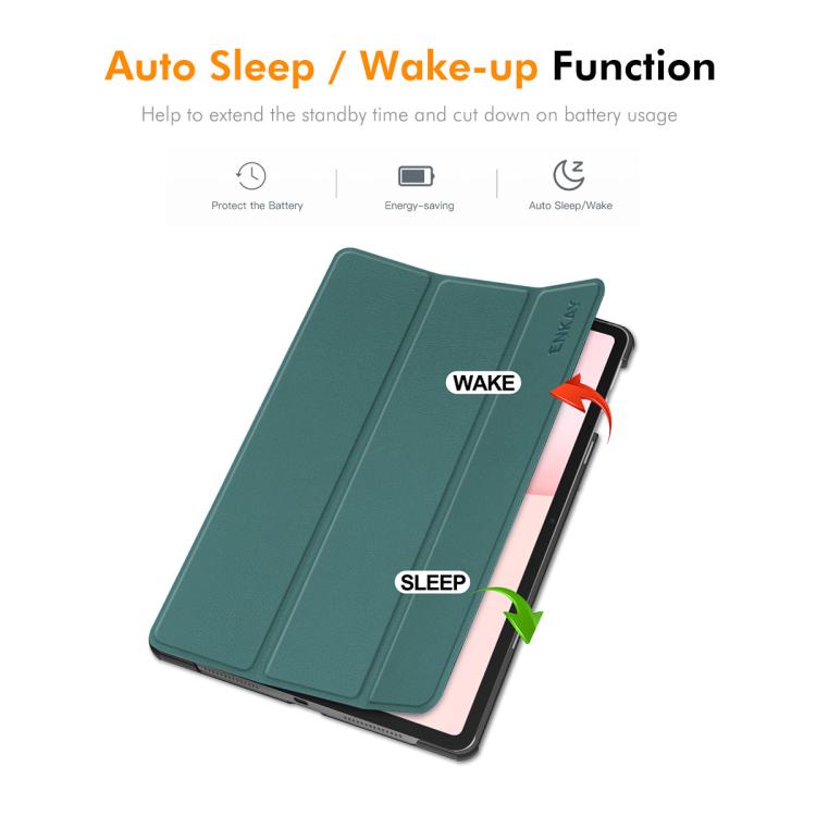ENKAY tri-fold smart tablet case in dark green with cover folded into stand