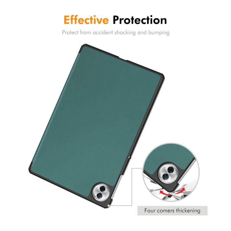 ENKAY tri-fold smart tablet case in dark green with corner camera cutouts