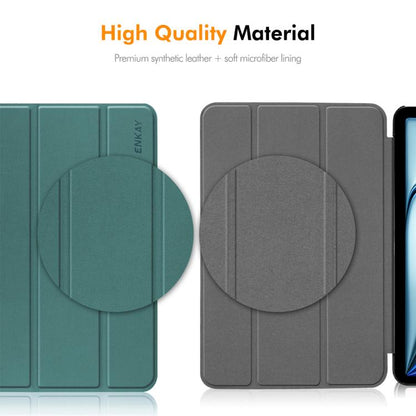 Tri-fold tablet case interior lining and textured panels shown in dark green and grey