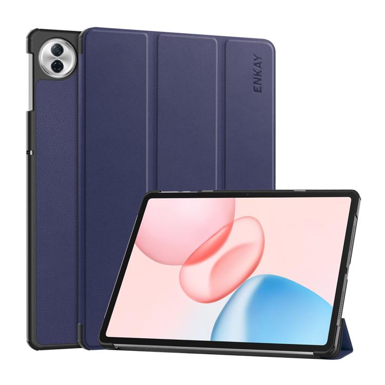 ENKAY tri-fold smart tablet case in dark blue with front cover stand
