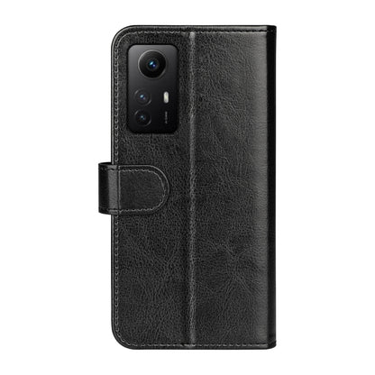 Black leather flip phone case with camera cutout and side flip strap