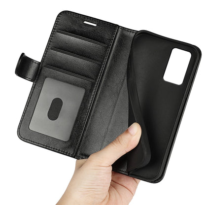 Black leather flip phone case interior with card holder slots and back shell