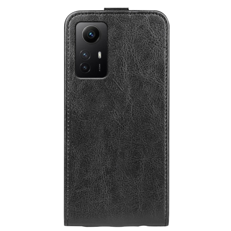 Black textured vertical flip leather phone case for Redmi Note 12S, back view