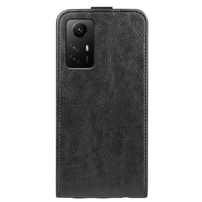 Black textured vertical flip leather phone case for Redmi Note 12S, back view