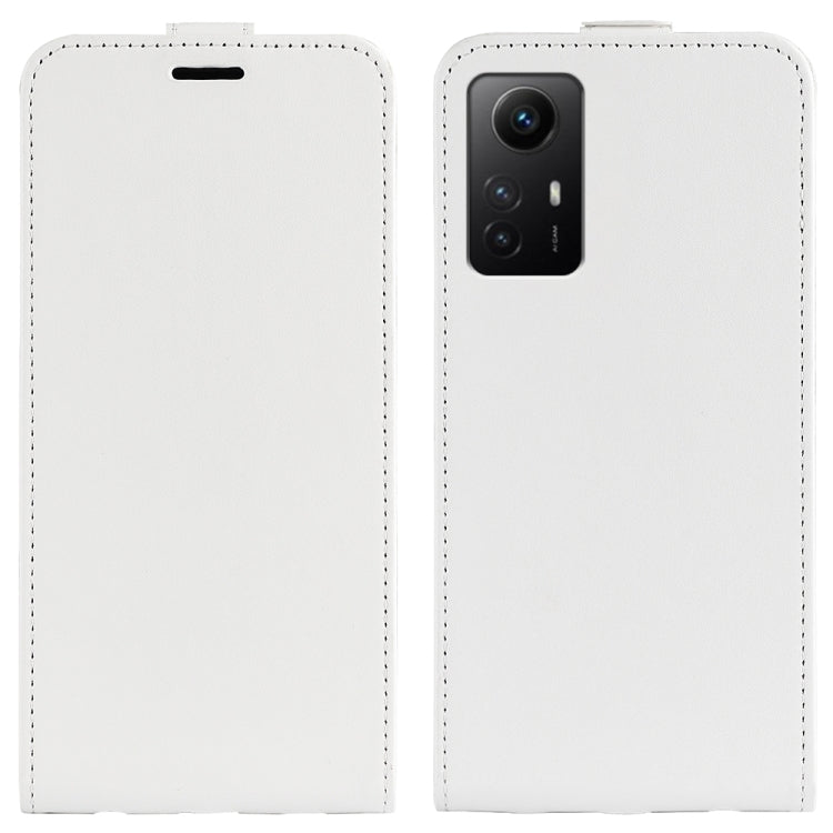White textured vertical flip leather phone case for Redmi Note 12S, front/back
