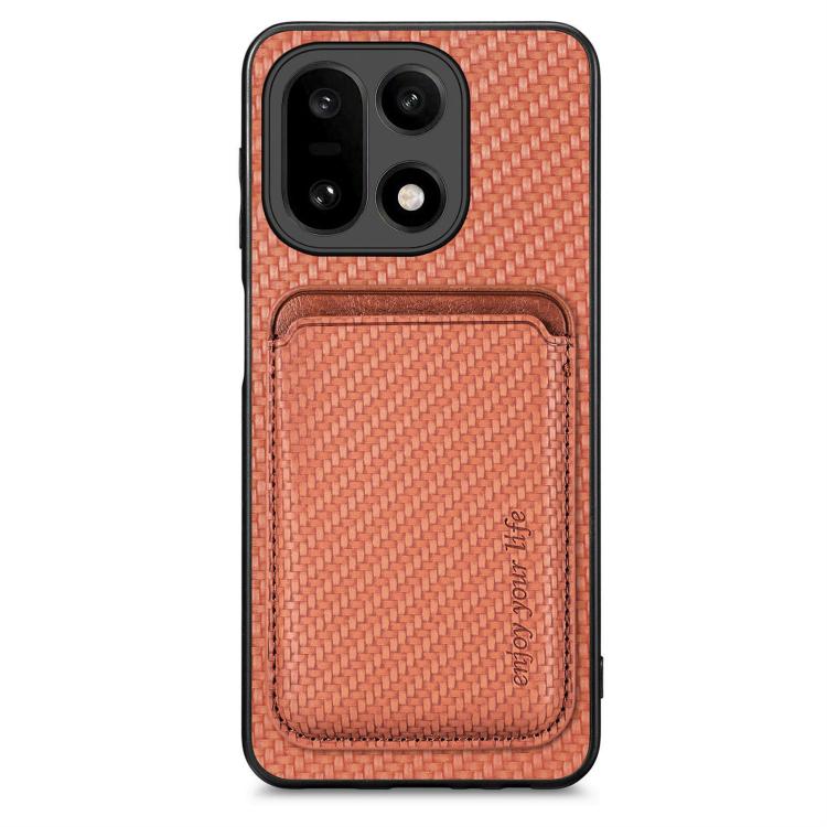 Carbon fiber leather MagSafe phone case with card holder, brown