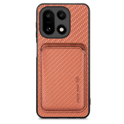 Carbon fiber leather MagSafe phone case with card holder, brown