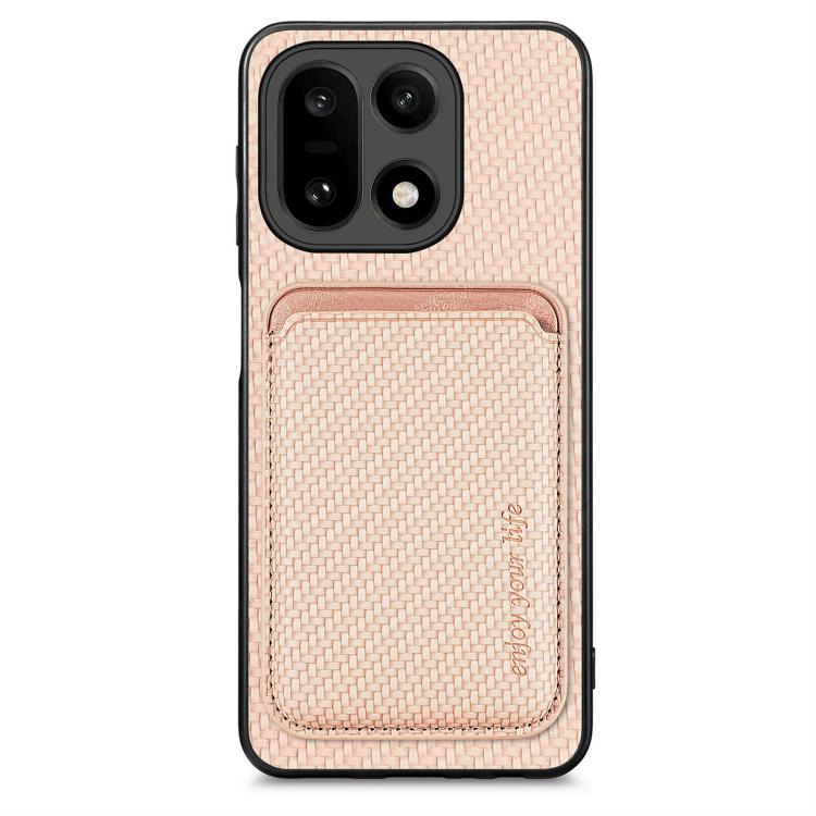 Blush pink carbon fiber leather MagSafe phone case with integrated card holder