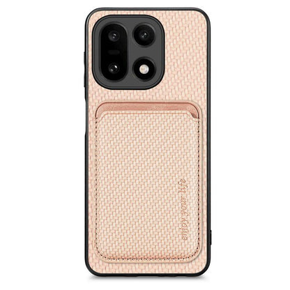 Blush pink carbon fiber leather MagSafe phone case with integrated card holder