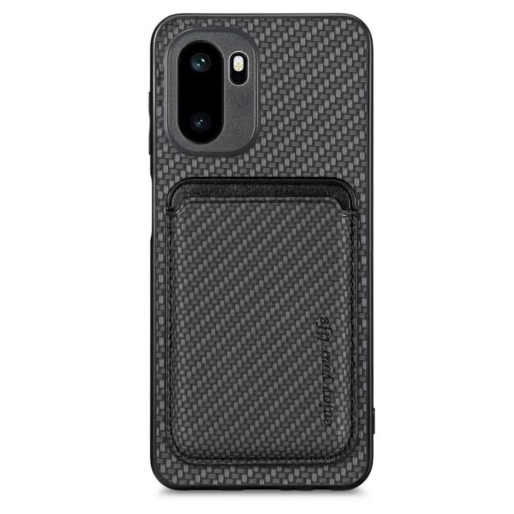 Carbon fiber leather MagSafe phone case with card holder, black